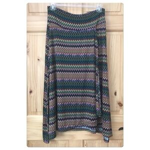 Cubism jewel tone chevron print mock wrap maxi skirt size L